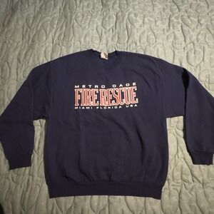 Jerzees Metro Dade Fire Rescue Pullover Sweatshirt Sz L Blue Vtg Long Sleeve FL